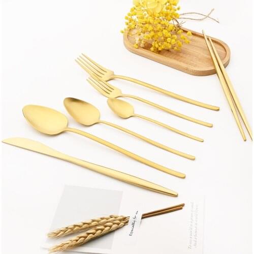 Gold Vintage Cutlery Set 304 Stainless Steel Dinnerware Fork Knife Spoons Chopsticks Tableware Set Silverware Gift Dropshipping