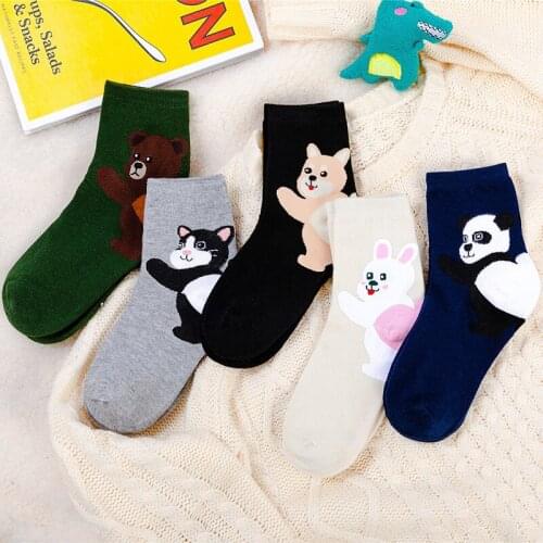 Cartoon Socks Panda Animal Print Kawaii Cute Korean Style Women Cat Cotton Woman Calcetines Meias Mulher Skarpetki Calcetas Sock