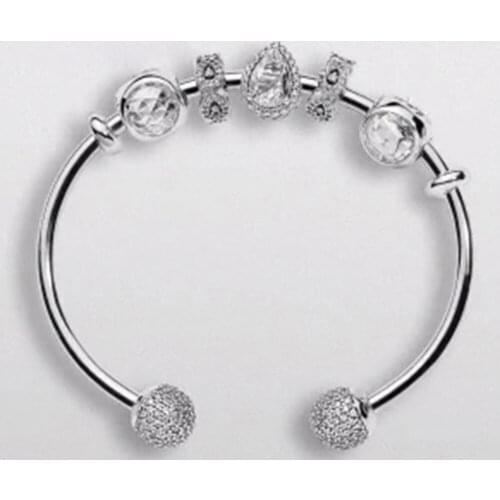 NEW NEWEST 925 Sterling Silver bracelet Classic Double buckle Clear CZ Charm Rose gold Bead fit Bracelet DIY For Jewelry