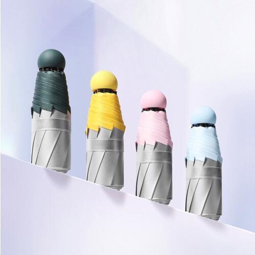 New purple solid color titanium silver handle 5 fold umbrella sunscreen UV folding umbrella four-color S502