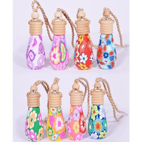 Wholesale 12ML/15ML Mix Style Polymer Clay Car Hangning Accessories Perfume Bottle With Wooden Cap 100PCS/LOT
