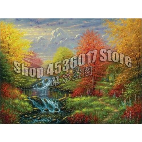 Full Diy Diamond Painting Cross-Switch Secluded Cottage Waterfalls 3D Diamond Embroidery Rhinestones Mosaic Decor Christmas