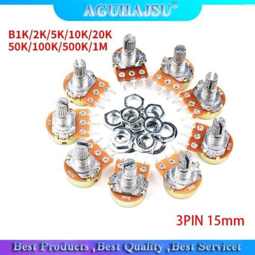 5PCS WH148 Potentiometer 3PIN 15mm Shaft With Nuts And Washers WH148 B1K B2K B5K B10K B20K B50K B100K B250K B500K B1M