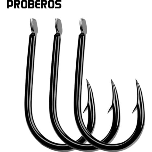 PROBEROS 1000PC Iseama fishhook 1#-15# single hook High Qulity Fishing Hook black color Single Big Hook Treble Hooks