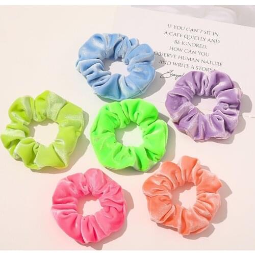 Girls Fluorescent Color Scrunchies Velvet Hair Ties Elastic Hair Bands Ponytail Holder Bright Scrunchy Women Hair Accessories