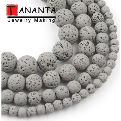 Grey Natural Lava Beads Rubber Volcanic Stone Round Loose Rock Beads DIY Bracelet Necklace For Jewelry Making 4 6 8 10mm 15 Inch