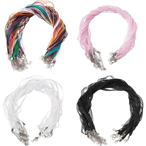 20pcs Necklace Cord Organza Ribbon Cotton Wax Cord Iron Clasp 430mm Long 6mm wide Mix Color Jewelry Making Component Accessories
