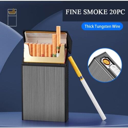Fine Cigarette Charging Cigarette Case 20pc Tungsten Wire Ignition Waterproof Moisture-proof Compression Decay Proof Business