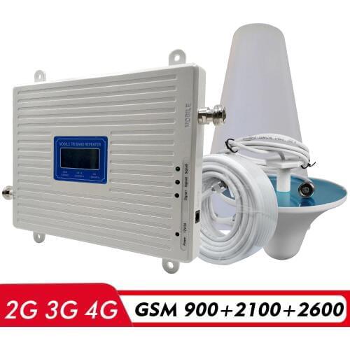 2G 3G 4G Tri Band Signal Booster GSM 900+UMTS/WCDMA 2100+FDD LTE 2600 Cell Phone Signal Repeater Cellular Amplifier Antenna Set