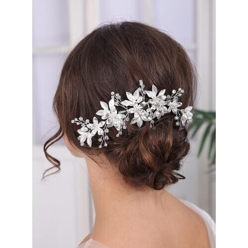 Vintage Wedding Hair Accessories Silver Rhinestone Flower Head Jewelry Hair Ornaments Bride Headpieces Bridal Headwear Hair Comb