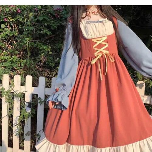 Japanese Soft 2021 Cute Lolita Dress Women Victorian Gothic Lace-up Kawaii Dress Party Retro Dark Girls Bandage Maid Dresses