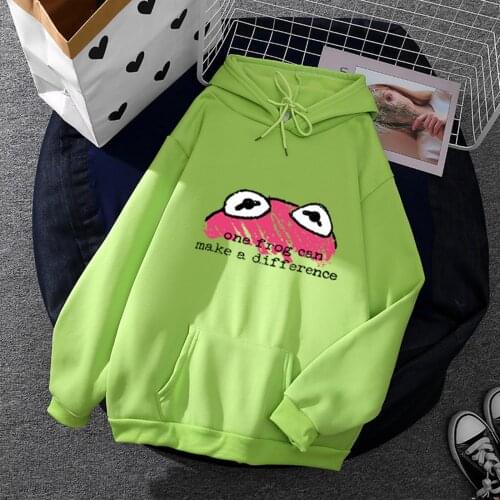 Womens Cute frog Printed Hoodies Long Sleeve Top Loose Hooded Sweatshirt With Pocket everyday casual shirts 2021 new fashion