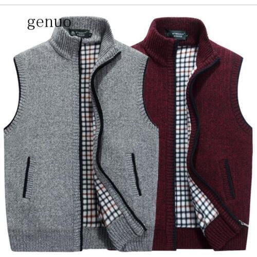 2020 New Mens Winter Wool Sweater Vest Mens Sleeveless Knitted Vest Jacket Warm Fleece Sweatercoat Plus SIze
