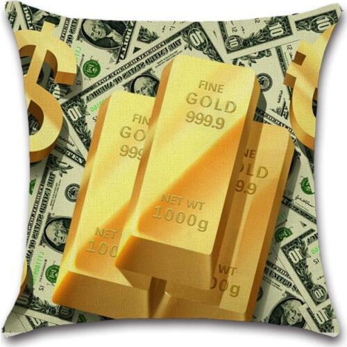 Gold and dollar images printed art Cushion Cover Decoration Home sofa chair seat Happy friend bedroom gift present pillowcase