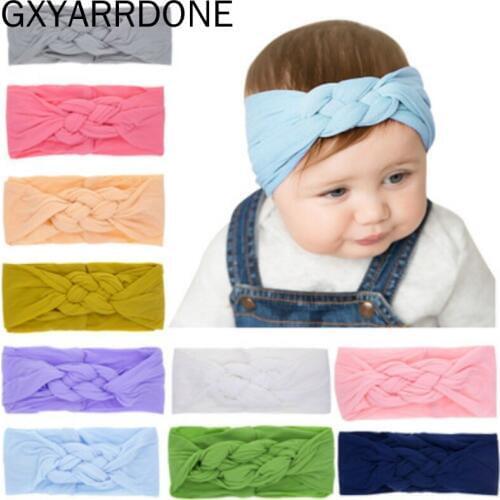 1PCS 2019 Braided Nylon Headbands Kids Girls Children Twisted Top Cross Knot Headwraps Elastic Soft Hairbands Hair Accessories