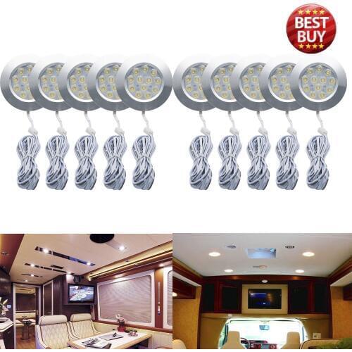 10pcs 12V 3W White LED Round Spot Interior Dome Ceiling Light For Car RV Boat Camper LED Interior White Light 3000K