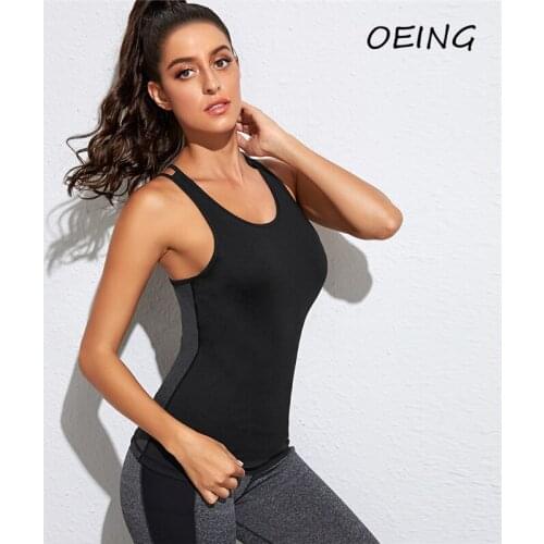 2021 Yoga Vest Black Patchwork Gym Clothes Backless Hollow Out Sexy Quick Dry Seamless Fitness Tops