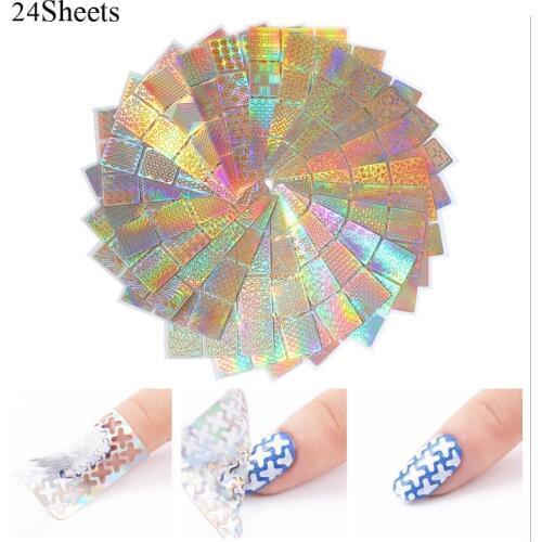 24 Sheets DIY Nail Art Hollow Template Stickers Reusable Stamping Stencil Mold Pattern Nail Stamping Plates Nail Template Nail