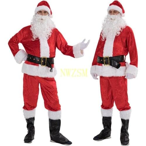 Cosplay costume Brand 5PCS Santa Claus Costume Men Women Suit Christmas Party Outfit Fancy Xmas Dress