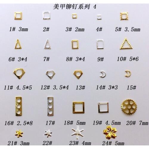 500pcs/pack Japan Korea Nail Art Alloy Rivets Studs Square Triangle Moon Cherry Metal Jewellry Accessories for Women Nail DIY