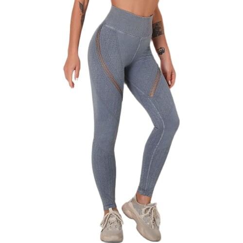 Seamless wash Yoga Pants womens running sports tights high elastic braid hollow hip lifting fitness pants