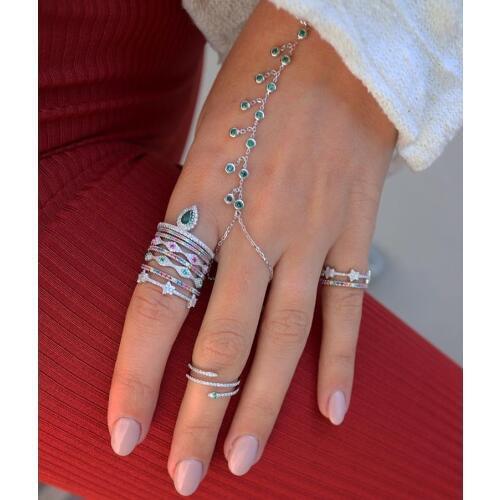 Modern cz link chain Finger Bracelets & Bangles Luxury Slave Hand Link Chain Bracelet For Women Bohemia Boho Jewelry