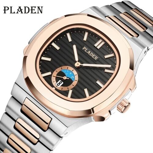 PLADEN Stainless Steel Men Watches Top Brand Luxury Designer Quartz Watch Styless Black Dial Military Sport Clock Dropshipping