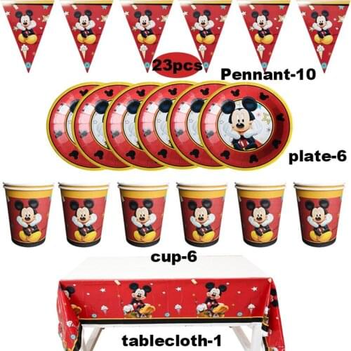 Mickey Mouse Childrens Theme Birthday Party Arrangement Decorative Classic Disposable Paper Plates Cups Dinner Picnic Tableware