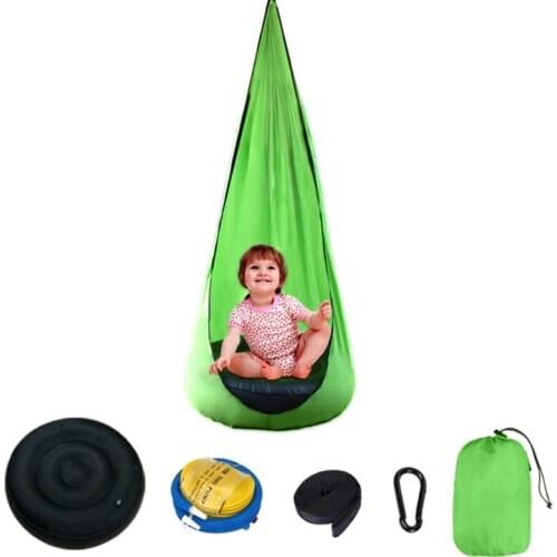 Children Hanging Swing Seat with Inflatable Cushion Hammock Chair Hook Air Pump 54DF