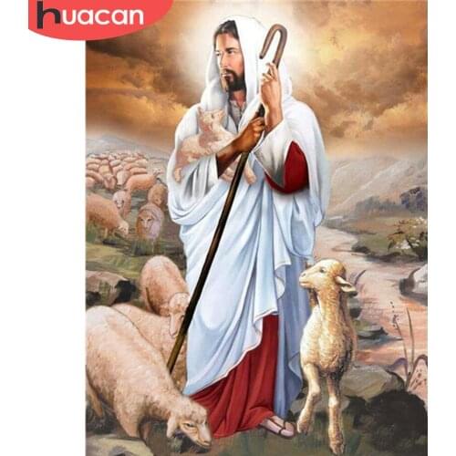 HUACAN Diamond Painting New Religion Jesus 5D Diamond Embroidery Cross Stitch Sheep Pictures Of Rhinestones Mosaic Wall Art