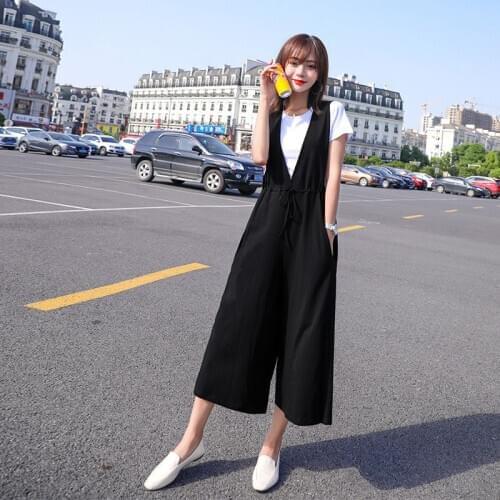 2020 Summer Women Cotton Jumpsuits Casual Pockets Bib Pants Rompers Elegant Female Black Loose Overalls Jumpsuit Body Mujer Y179