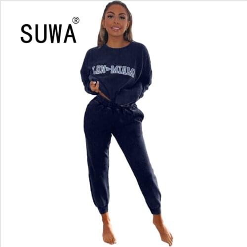 Matching Sets Women Letter Printed Sweatshirt Top And High Waist Trousers Cargo Pants Track Jogger Suit Two Piece Outfits
