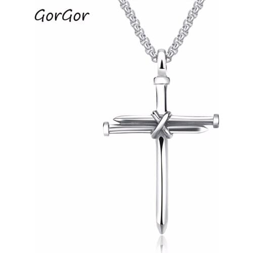 GorGor Creative Daily Collocation Titanium Steel Cast Nail Cross Pendant Punk Style Personality Mens Necklace Jewelry 1258
