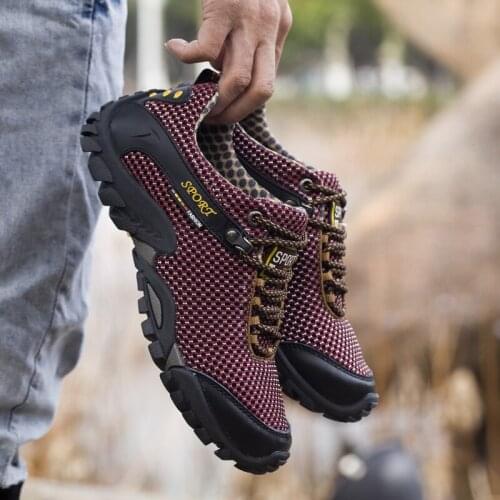 Summer Outdoor Hiking Shoes Men Cow Leather Breathable Camping Climbing Trekking Shoes Men Mountain Boots Waterproof Sneakers