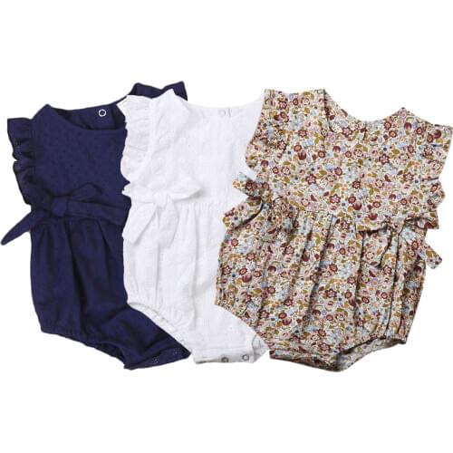 Summer Flower Baby Girls Ruffles Romper Infant Newborn Baby Jumpsuit Bow Baby Lovely Clothes