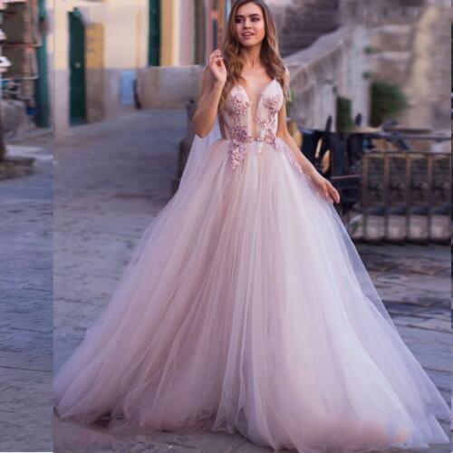 LORIE 2020 Princess Evening Dress Formal Long Train 3D Flowers Light Purple Puff Tulle Beach Prom Wedding Party Gown Plus Size