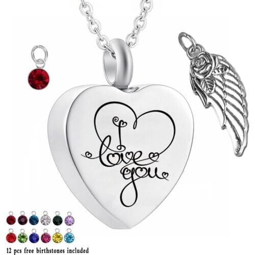 'Love You'12 Piece Birthstone Crystal Urn Necklace Heart Memorial Keepsake Pendant Holder Ash Cremation Jewelry for Ashes