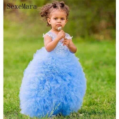Lovely Baby Girl Tutu Girls Birthday Dresses O Neck Sleeveless Lace Top Puffy Skirt Baptism Dress Girls Birthday Gown