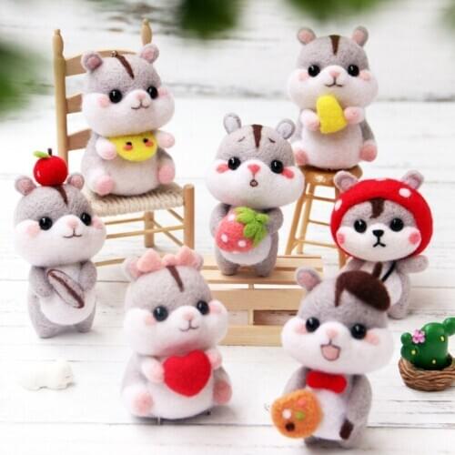 Cute Animal Hamster Wool Felt Doll Craft Handmade DIY Unfinished Poked Set Handcraft Knitting Package Needle Material Bag