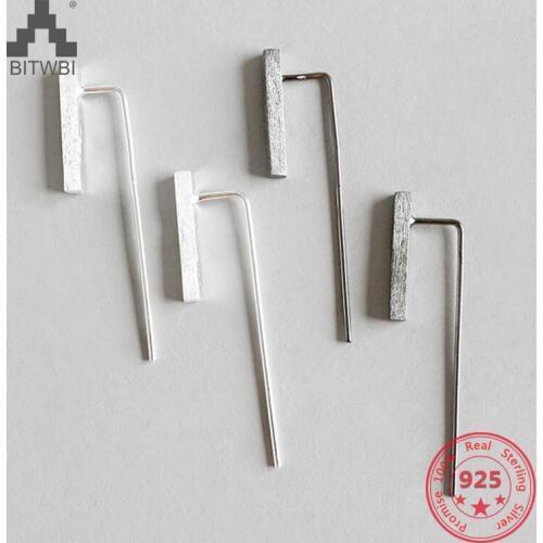 100% S925 Sterling Silver Minimalist Black And Silver Square Strip Earrings
