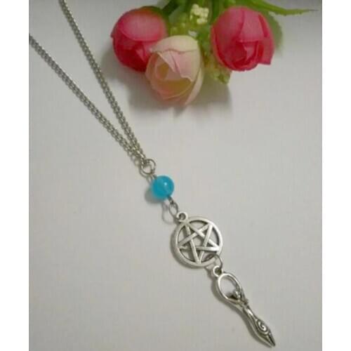 Fashion Vintage Earth Goddess - Pentagram Mixed Beads Pendant Witch Pagan Goth Amulet Chain Necklace Jewelry Gift