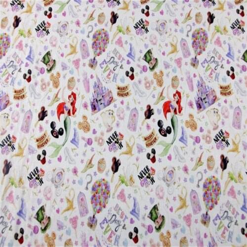 Disney Princess Little Mermaid Mickey Forever Up 100% Cotton Fabric for Girl Clothes Hometextile Cushion Cover Needlework DIY