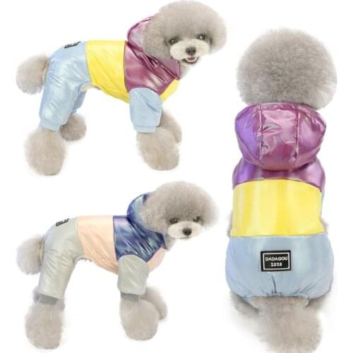New Thickening Warm Jacket Winter Dog Clothes Pet Coat Clothing rainbow Hooded Jumpsuit Small Dog Costume Apparel