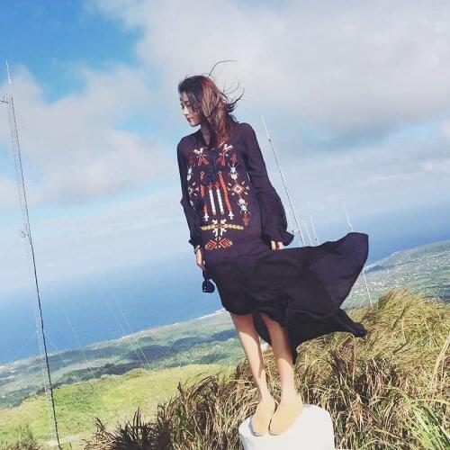 Yomrzl New arrival spring autumn womens dresses long sleeve loose one-piece long dress vocation clothes A415