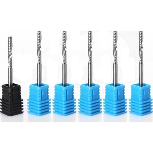 New Polished Single-edged Spiral Milling Cutter 10pcs/set 3.175mm Acrylic CNC PVC Burrless Woodworking Carving Tool