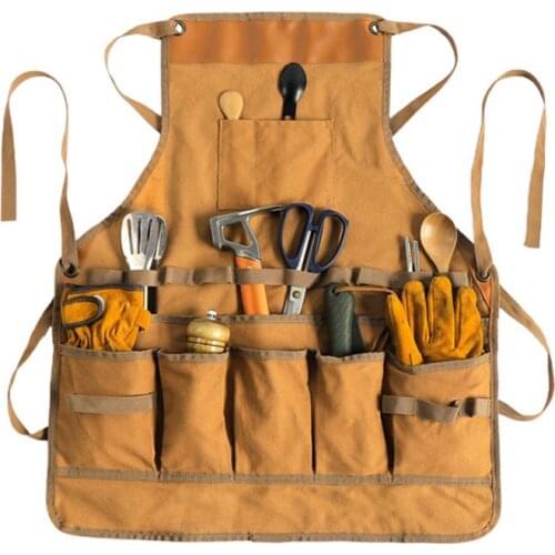 Work Apron Durable Canvas expandable Pockets Gardening Strap Tool Apron Adjustable For Woodworking Studios Uniform Outdoor 65CM
