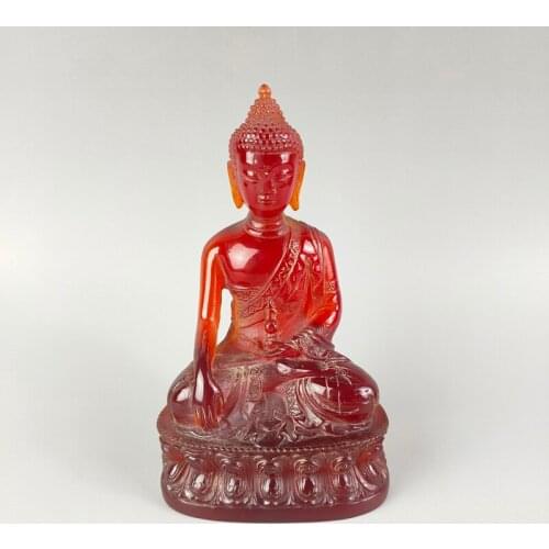 Elaborate Rare Chinese Collection Home Decoration Gift Amber Resin Auspicious Sacred Sakyamuni Buddha Statue Craft
