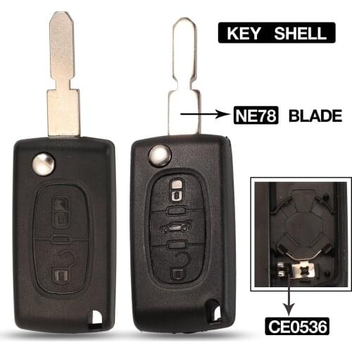 Kutery 10PCS Folding Flip Remote Car Key Shell 2/3 Buttons For Peugeot 406 607 CE0536 With Battery Clip NE78 Blade Replacement