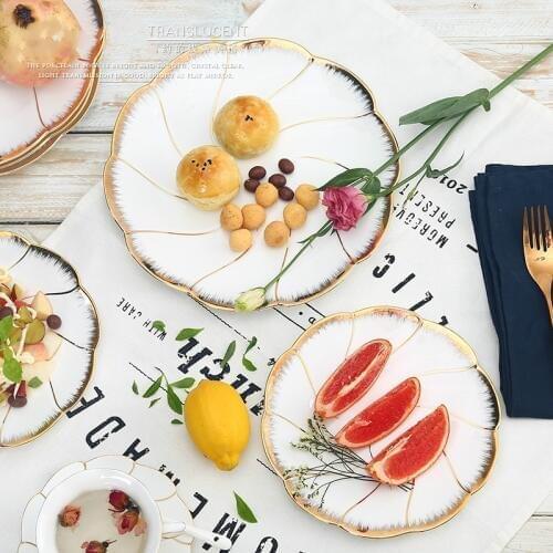 Plate 8 inch 10 inch wave plate European cake snack plate gold white creative tableware