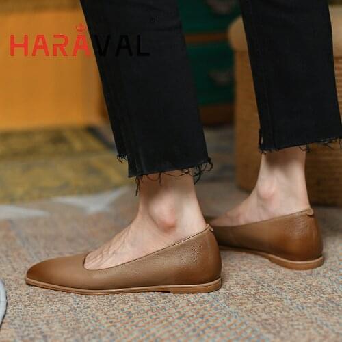 HARAVAL Women Pumps Shoes Low Heels Mary Janes Brown Black Casual Spring Autumn Round Toe Classics Square Toe Sewing Shoes A263